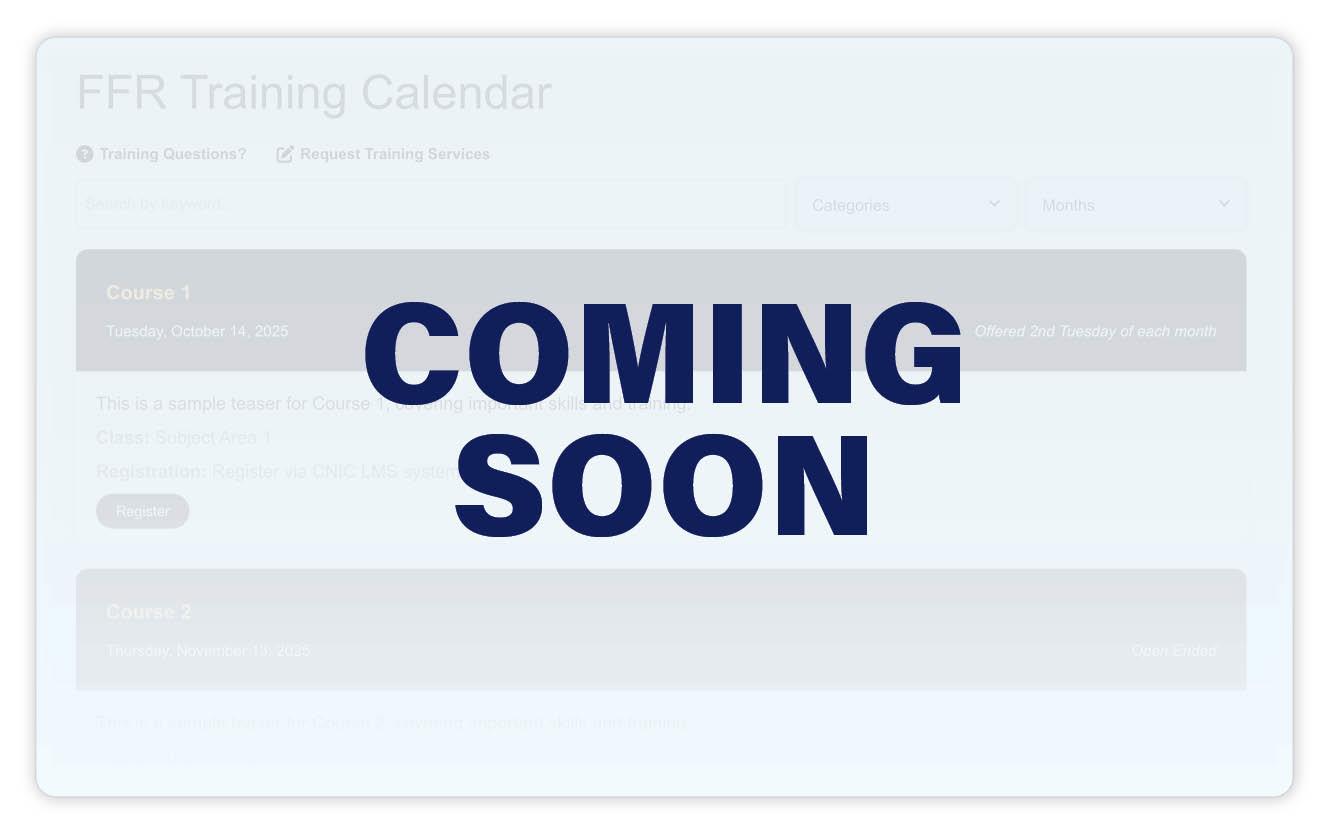 Navy FFR Training Calendar Coming Soon